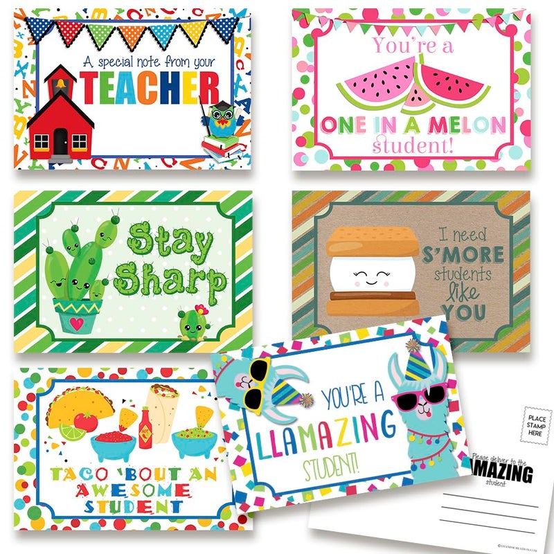 Amanda Creation Thinking of You School Themed Blank Postcards For Teachers To Send To Students, Total of 30 4"x6" Fill In Notecards (5 of each design) by AmandaCreationâ€¦ - Image 1